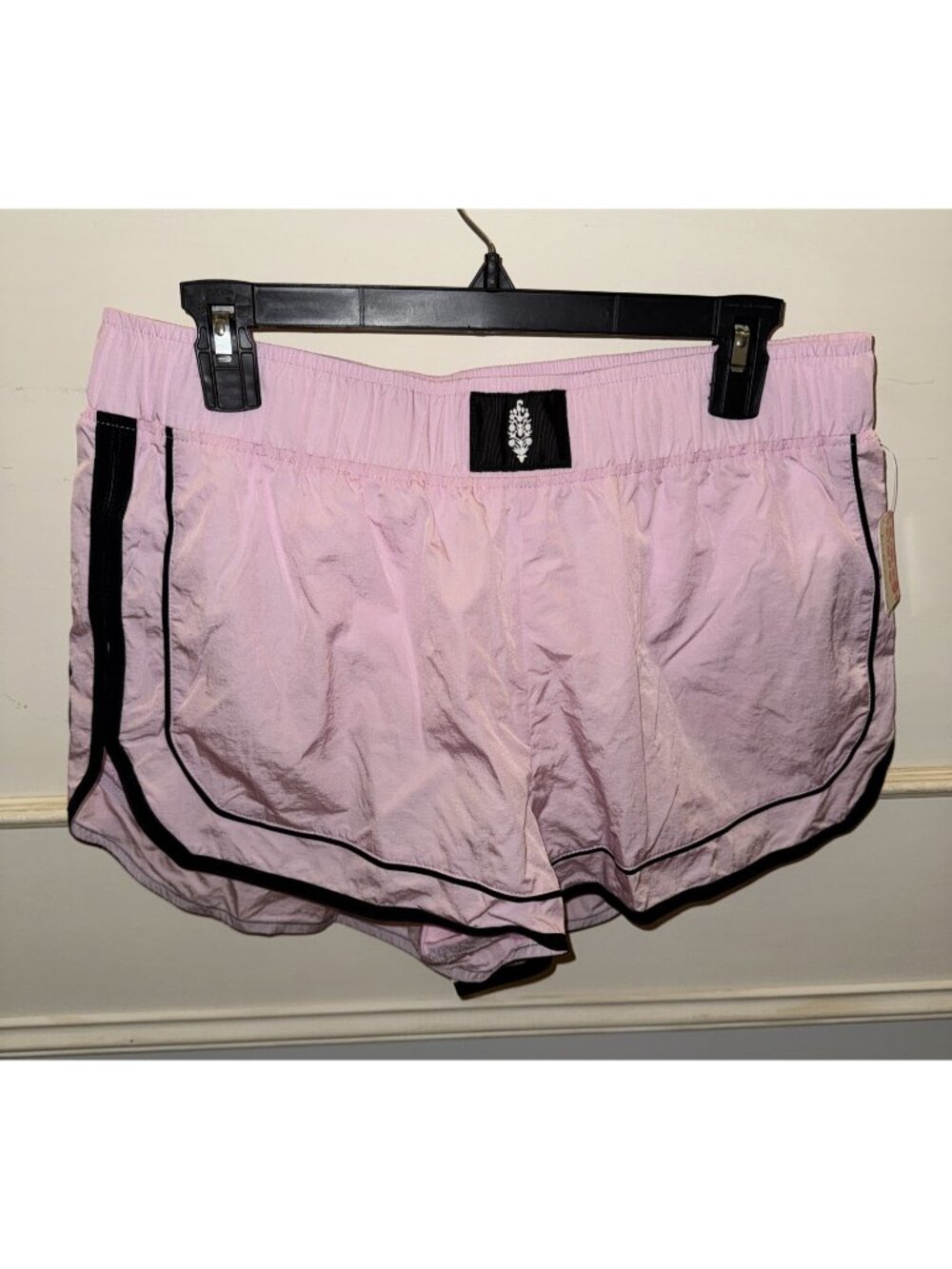 Free People FP Movement Varsity Blues Shorts Light Pink Black Combo Women’s L